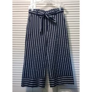 Banana Republic Blake Crop Pants Women's Size 4P Blue Striped Wide Leg‎ Tie Belt
